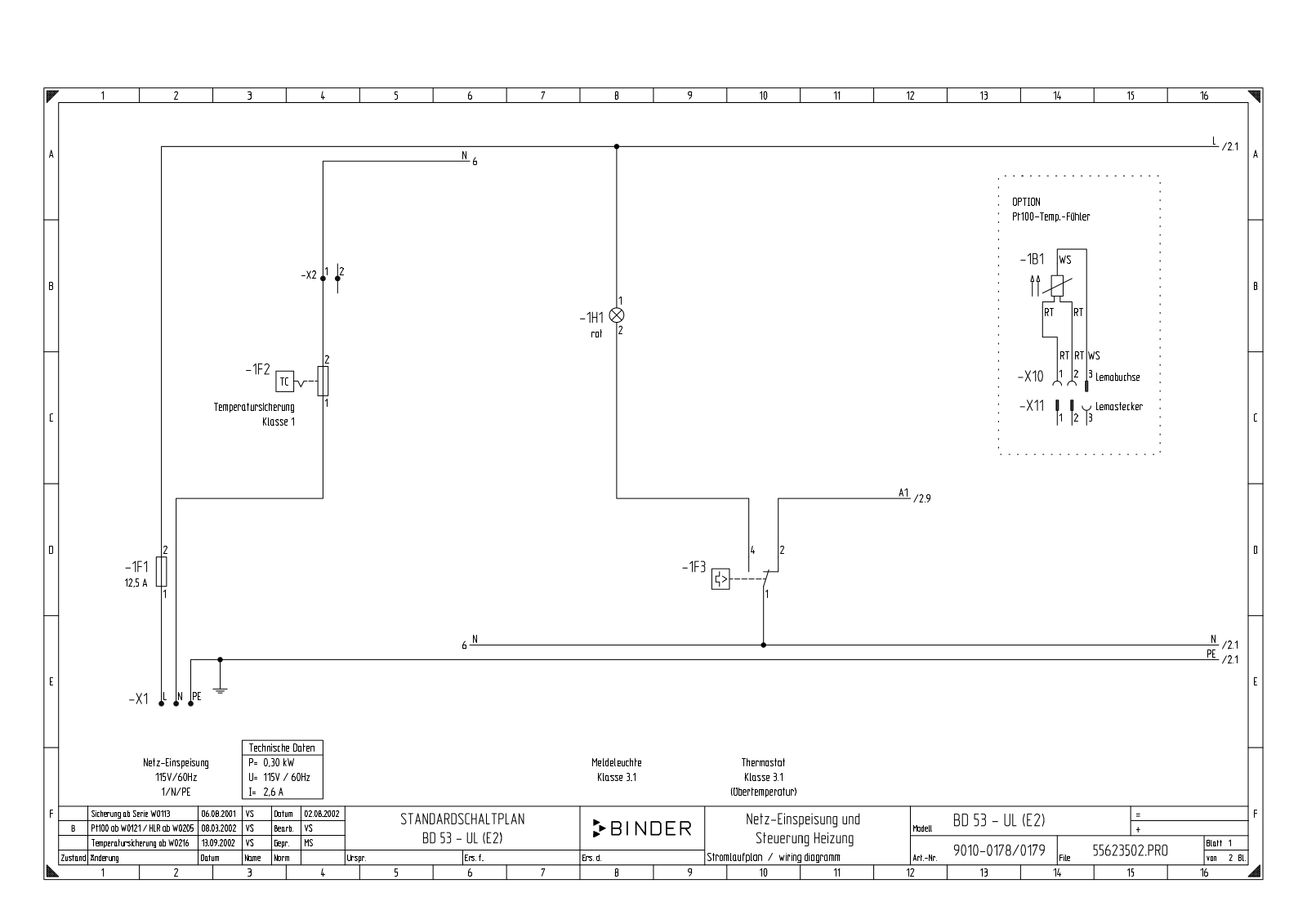 Binder BD-53, BD-115, BD-240, BD-400, BD-720 Drawing diagram