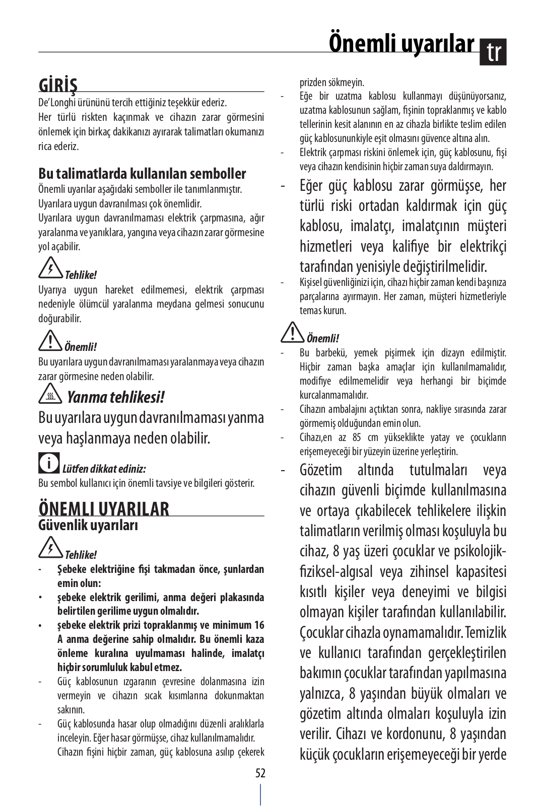 Delonghi BQ80.X Instruction manuals