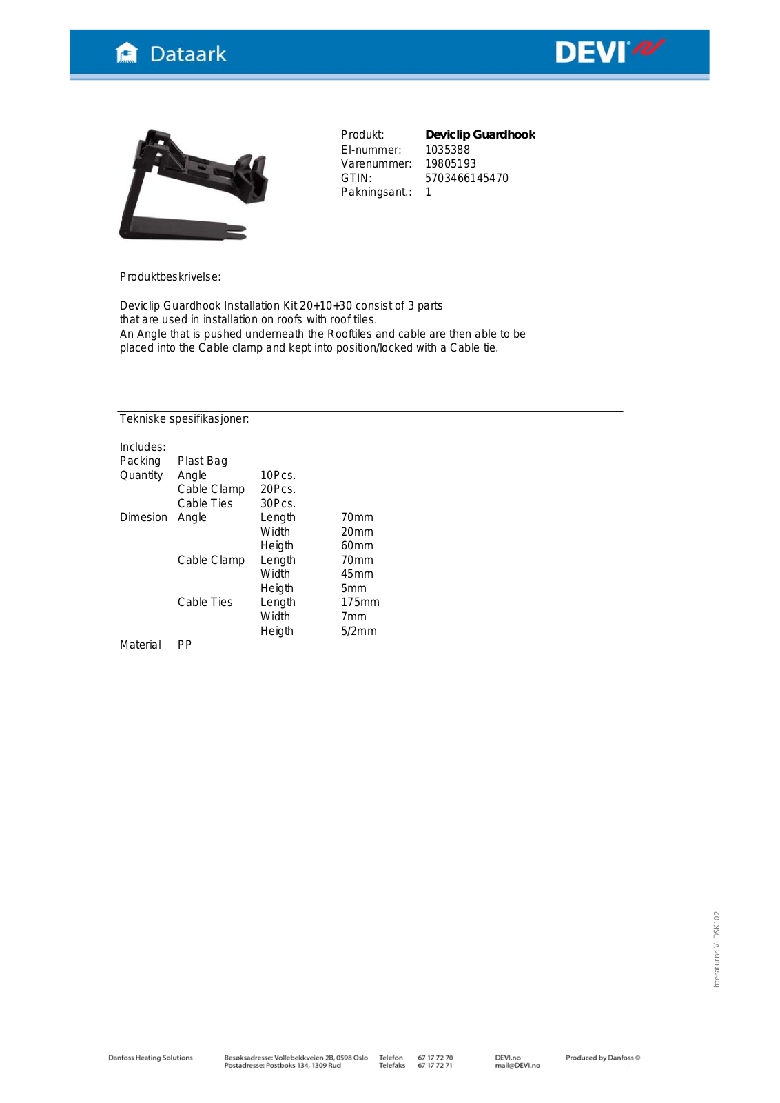 Danfoss Deviclip Guardhook Fact sheet