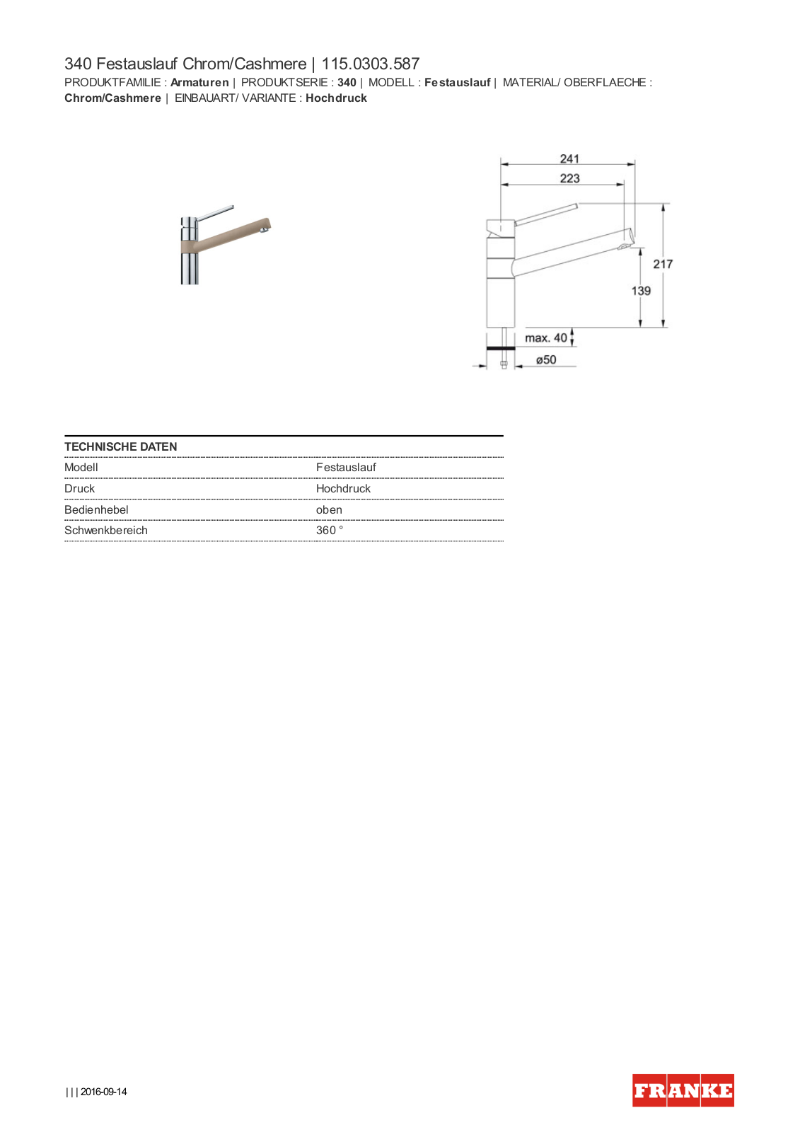 Franke 115.0303.587 Service Manual