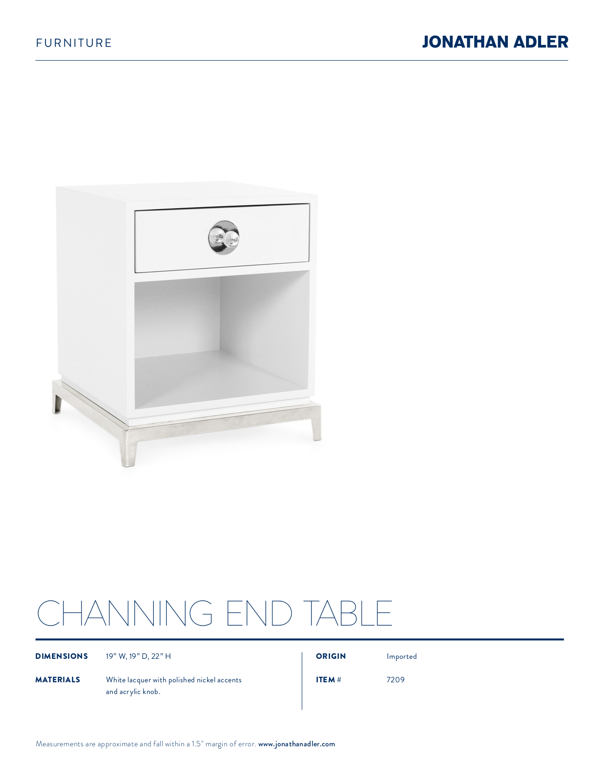 Jonathan Adler XJA1044 Specifications - ManualMachine.com