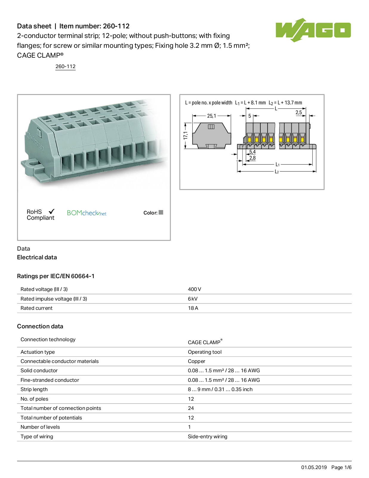 Wago 260-112 Data Sheet