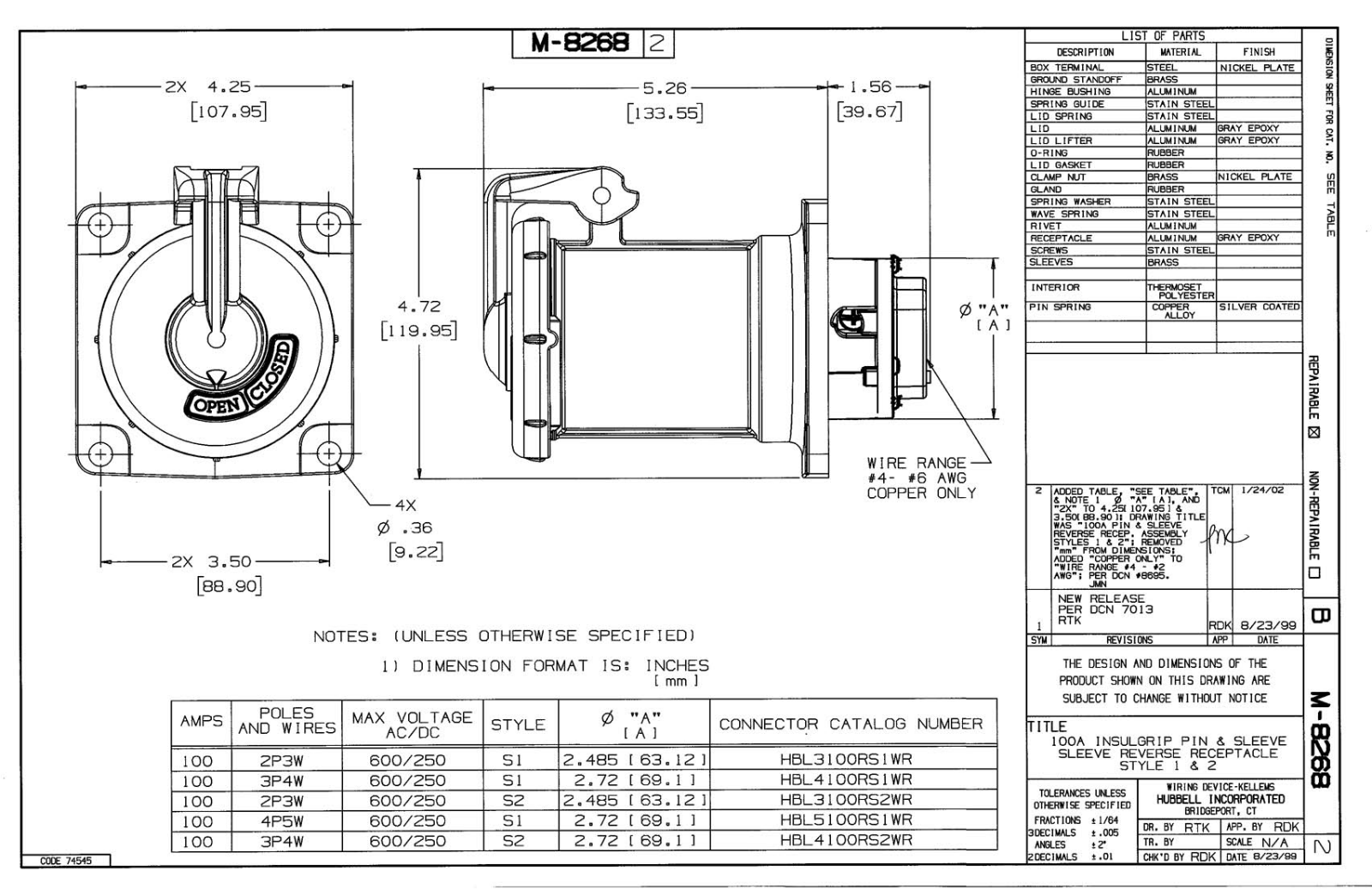 Hubbell HBL3100RS1WR Reference Drawing