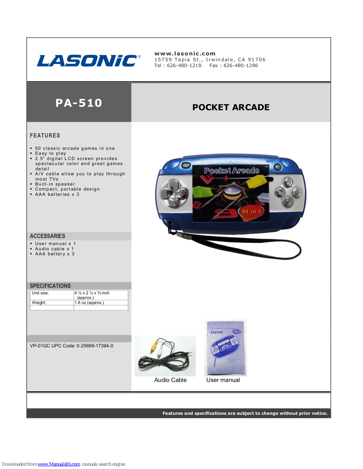 Lasonic PA-510 Specification - ManualMachine.com