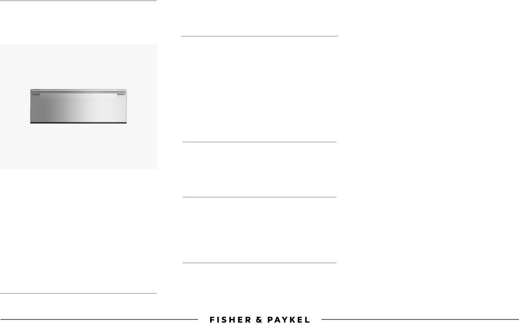 Fisher & Paykel VB30SPEX1 PRODUCT SPECIFICATIONS