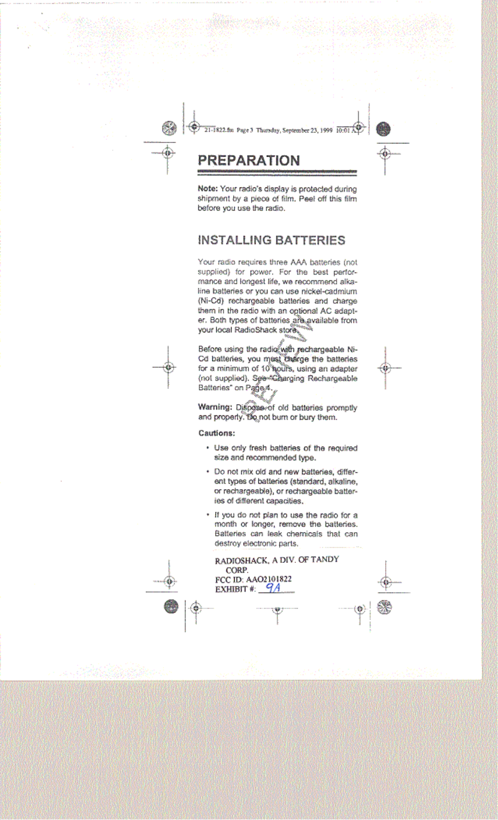 Radio Shack 2101822 Users manual