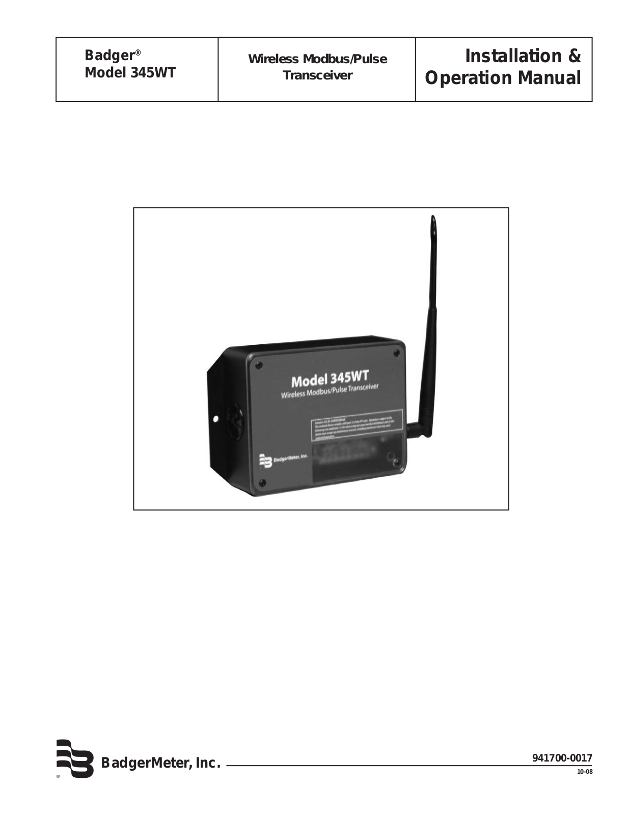 Badger Meter 345WT User Manual