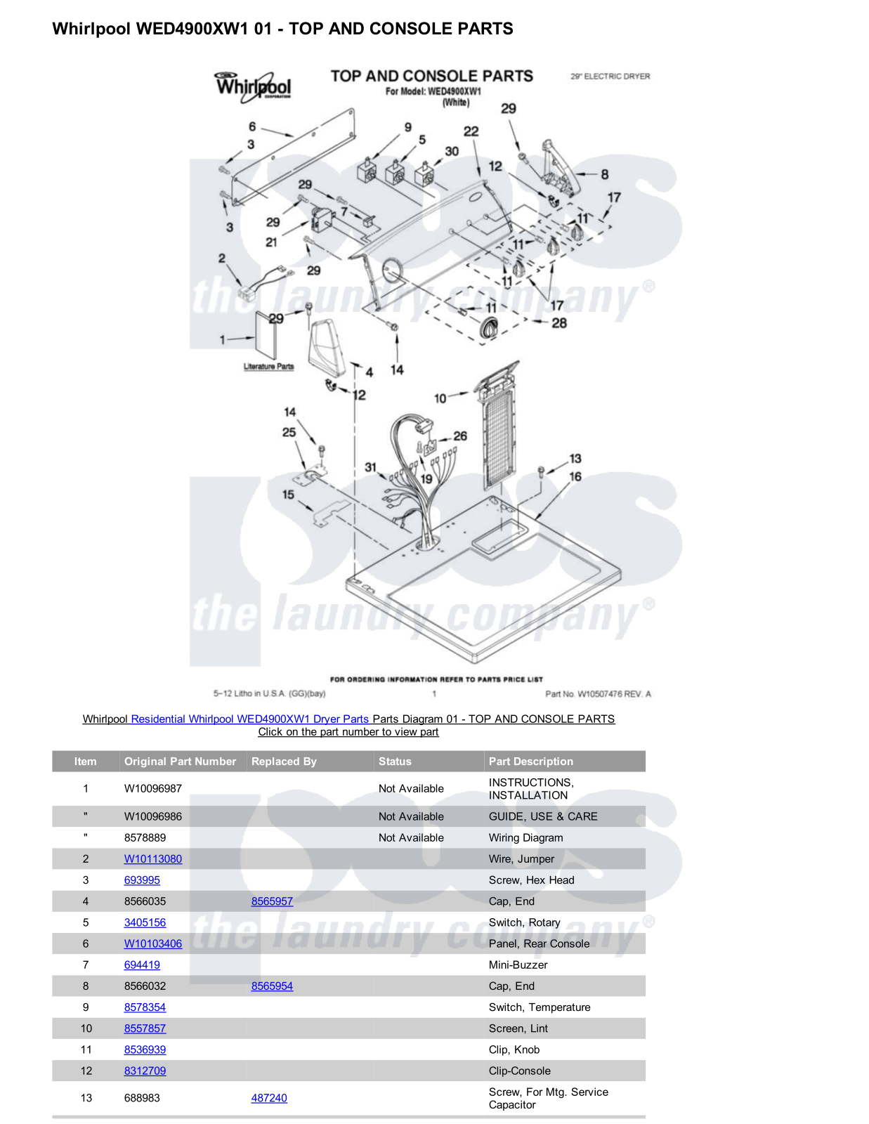 Whirlpool WED4900XW1 Parts Diagram