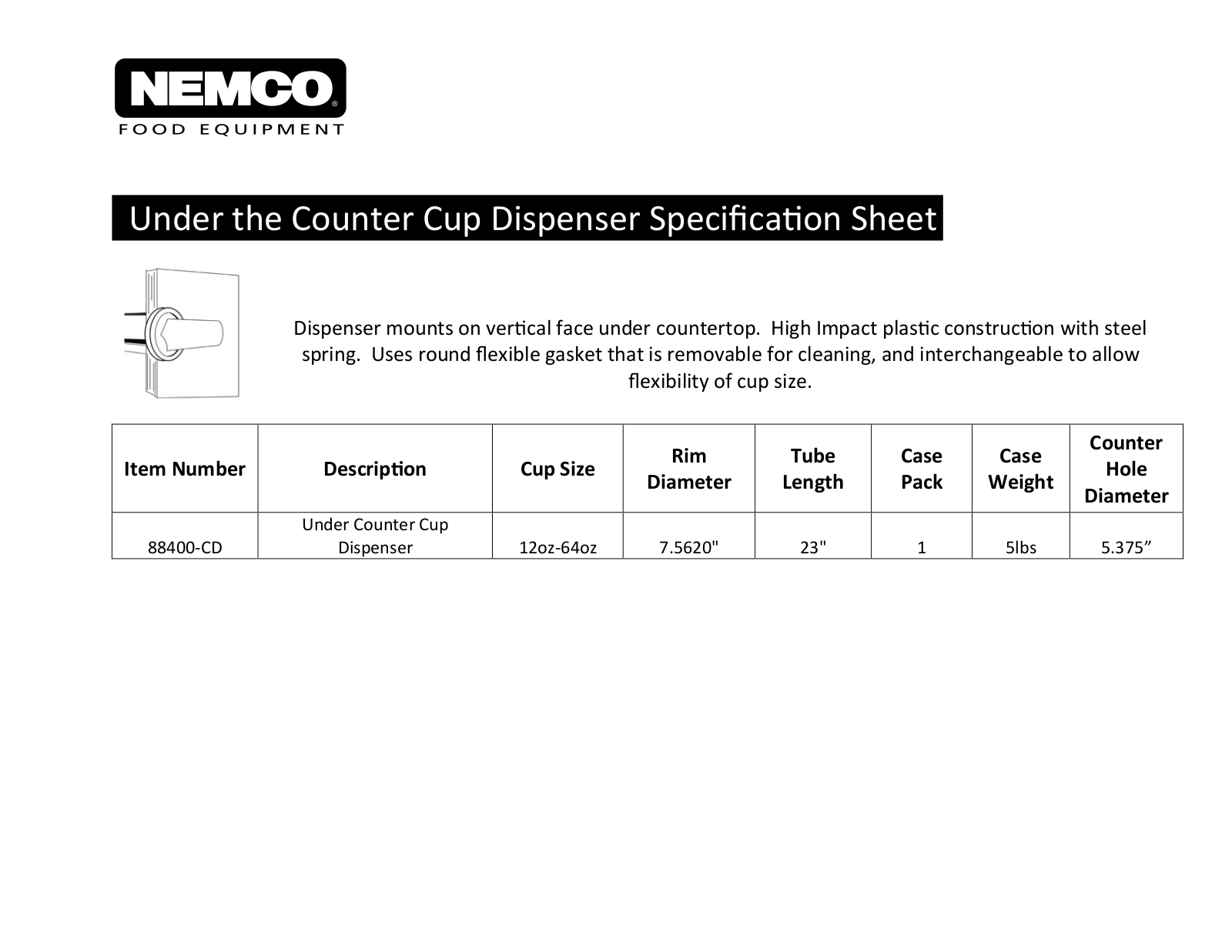 Nemco Food Equipment 88400-CD Spec Sheet