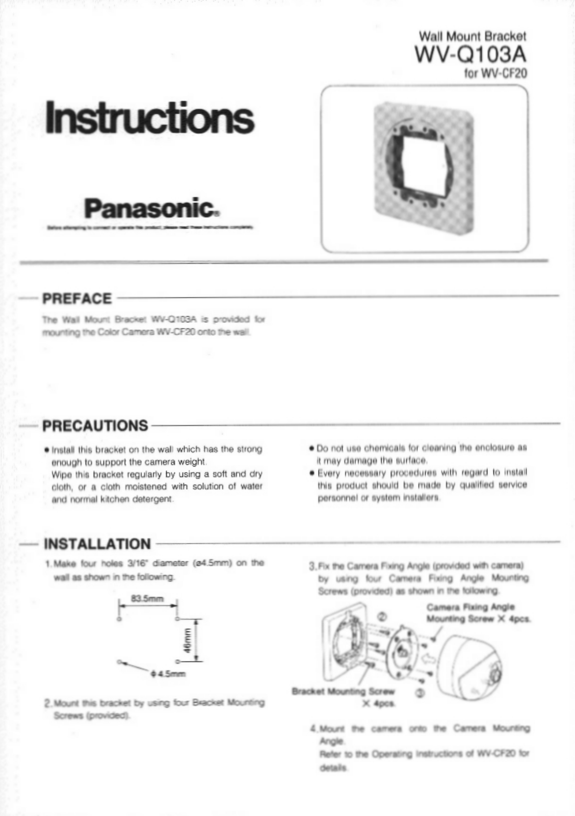 Panasonic WV-Q103A User Manual