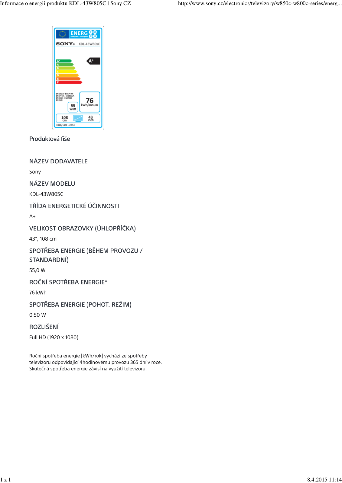 Sony KDL-43W805 User Manual