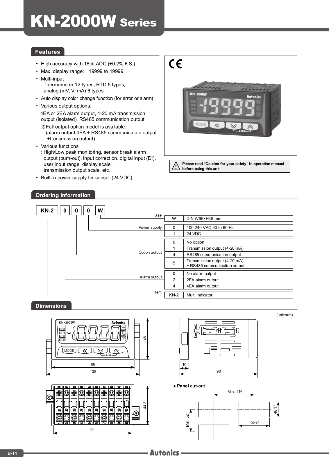 Autonics KN-2000W Specifications