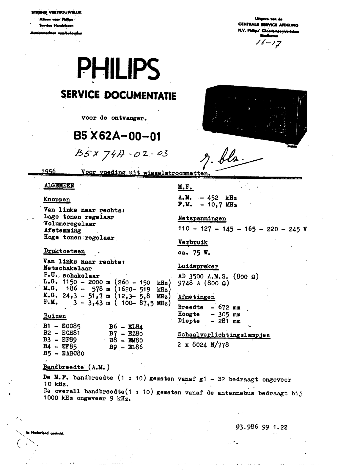Philips B-5-X-74-A Service Manual