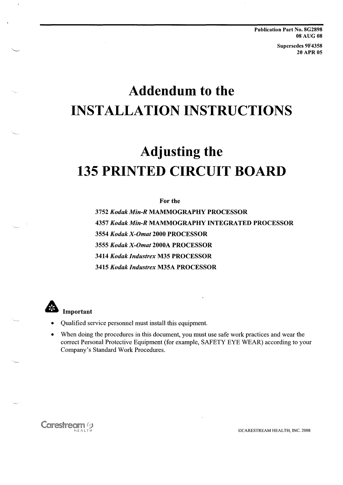 Kodak X-omat 2000 User Manual