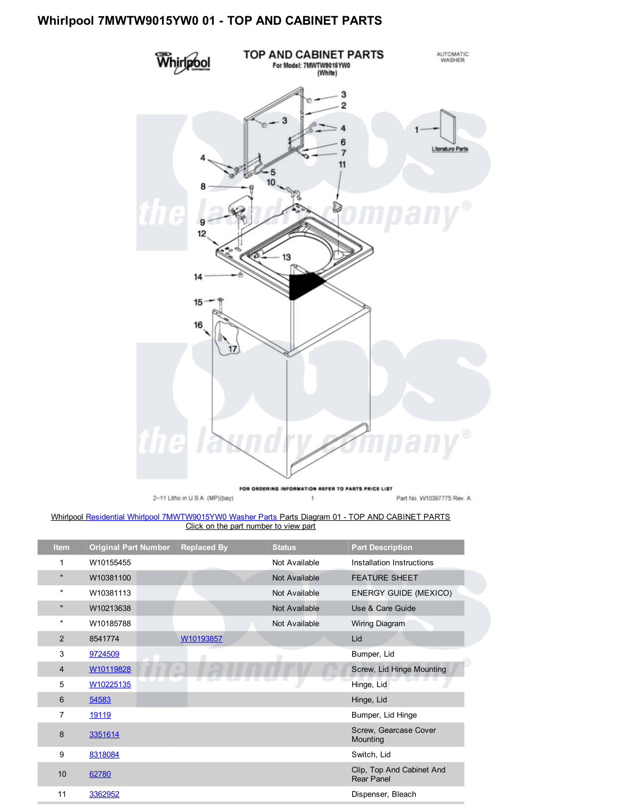 Whirlpool 7MWTW9015YW0 Parts Diagram