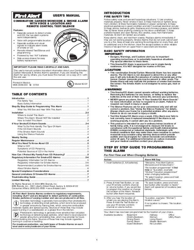 First Alert SC07 User Manual