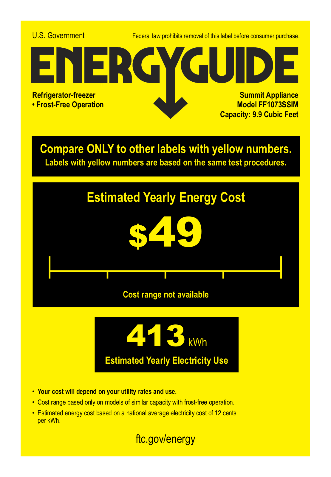 Summit FF1073SSIM Energy manual