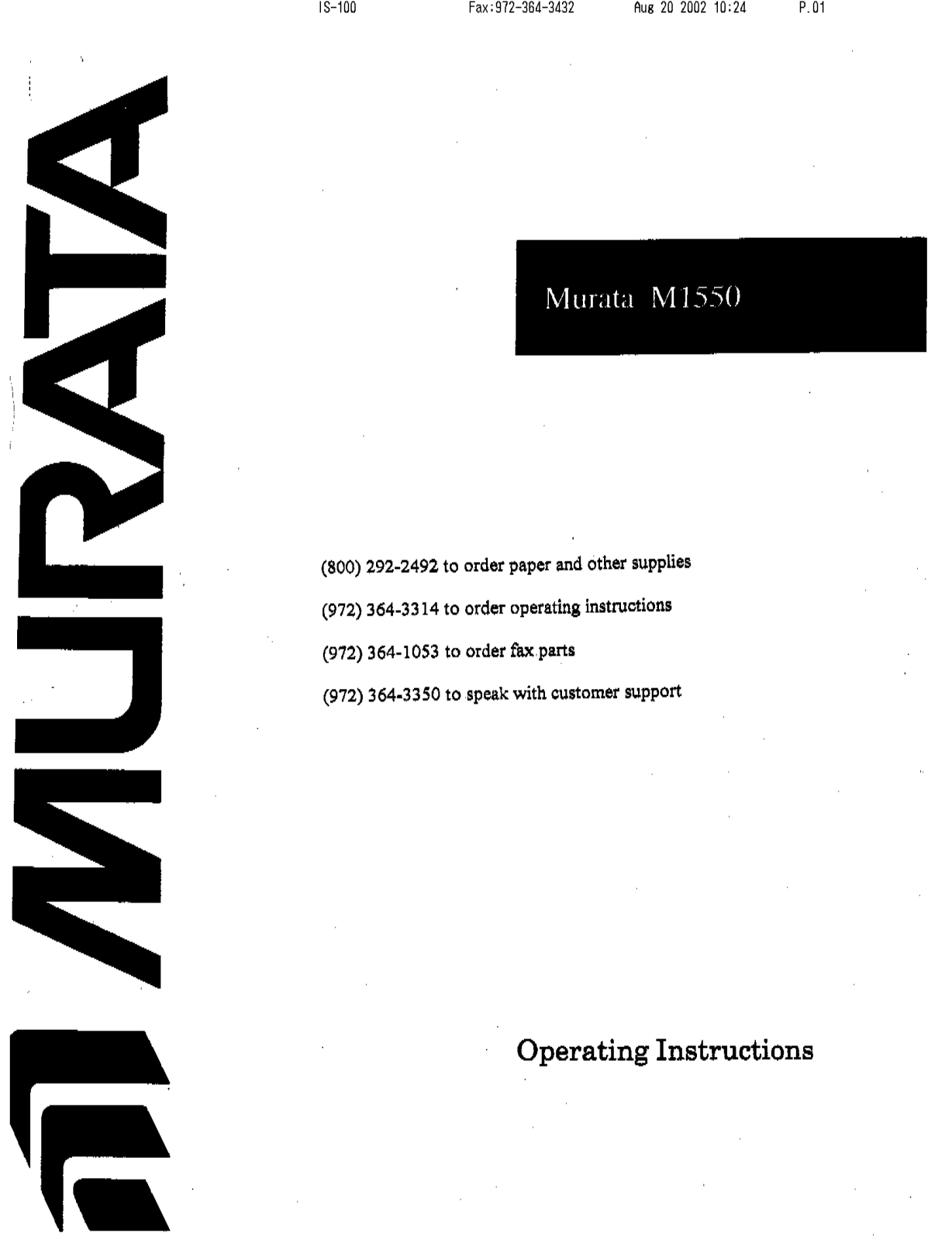 Muratec M-1550 Operating Manual