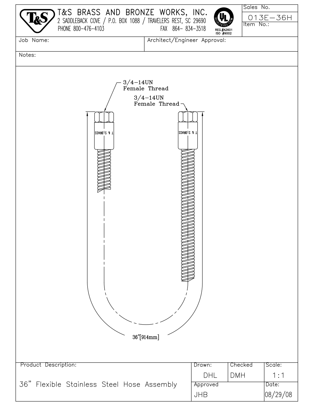 T&S Brass 013E-36H User Manual