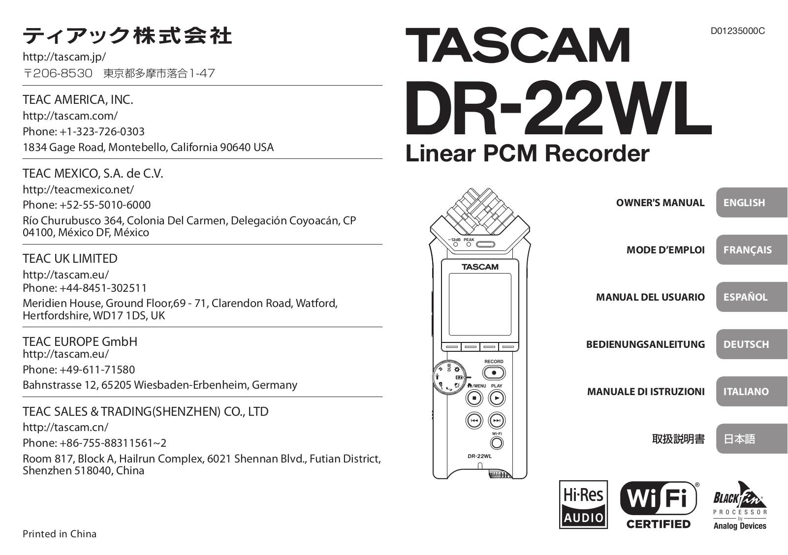 Teac DR-22WL User Manual