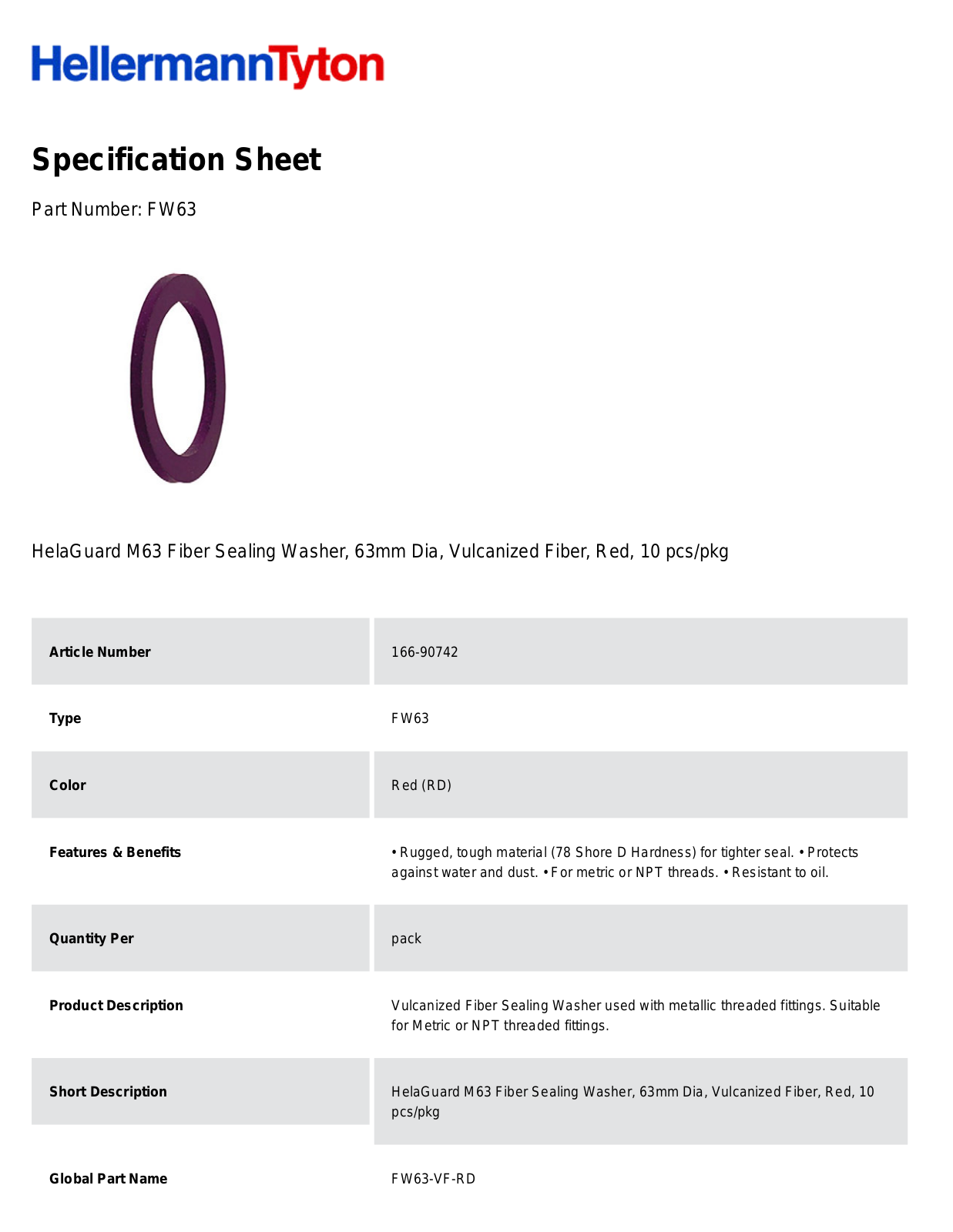 HellermannTyton FW63 Specification Sheet