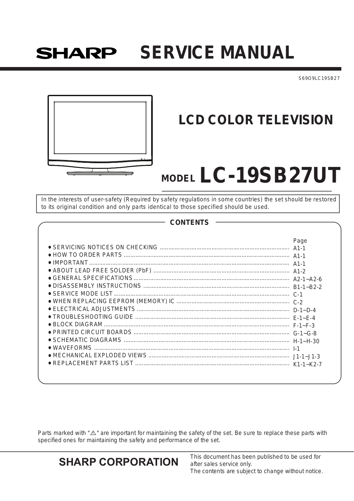 SHARP lc 19SB27UT Diagram