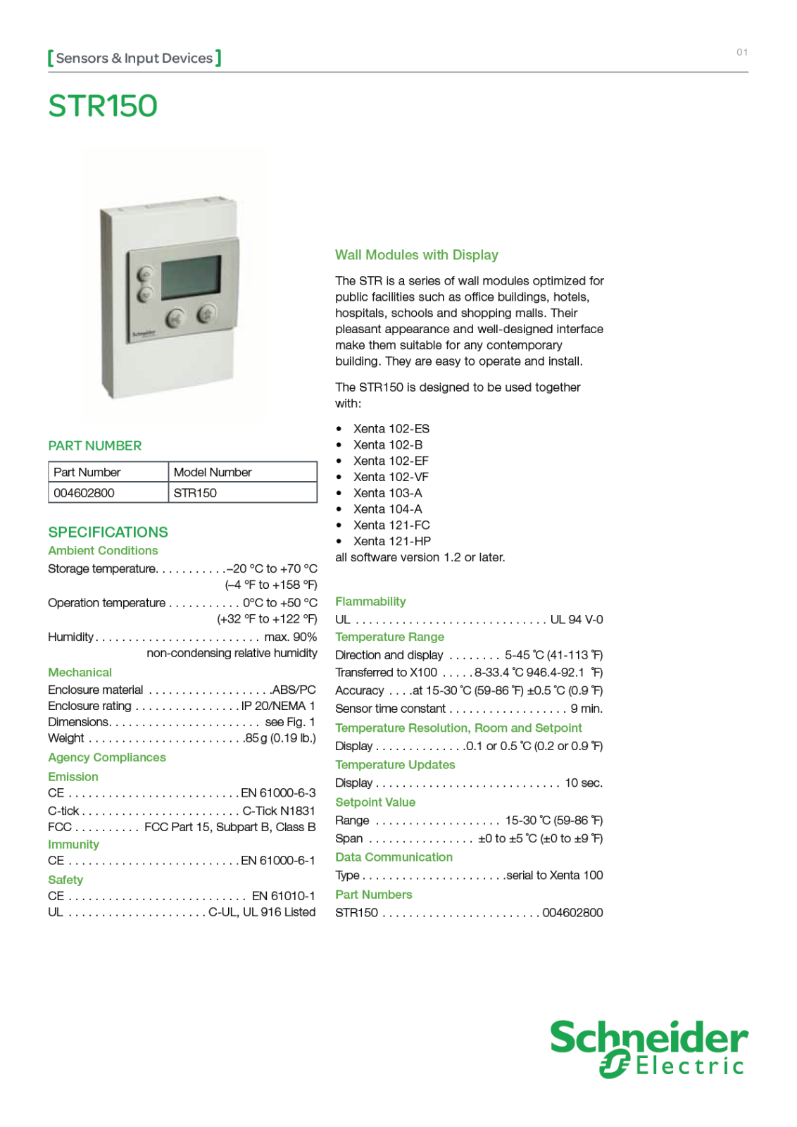 Schneider Electric STR150 Data Sheet