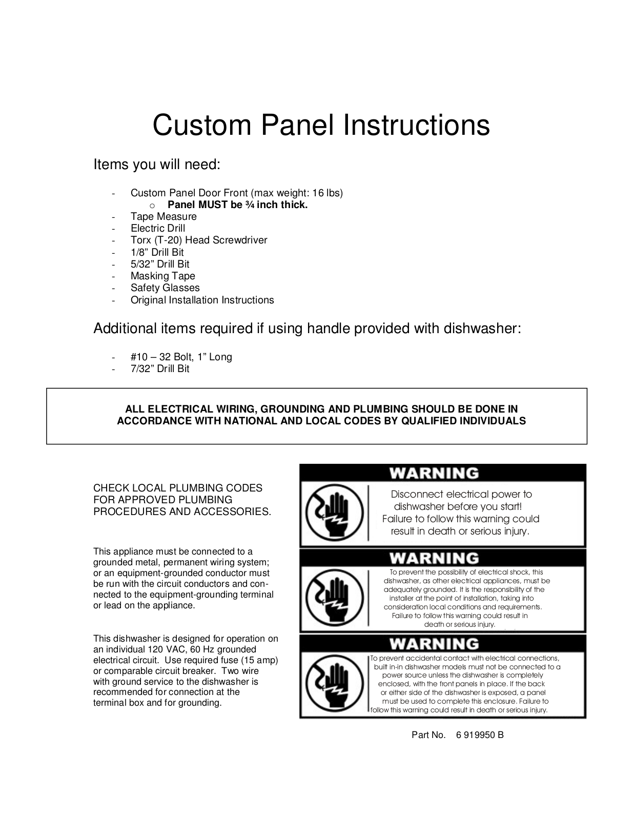 Electrolux EDW5505ESS, EDW5505EPS Custom Panel Instructions