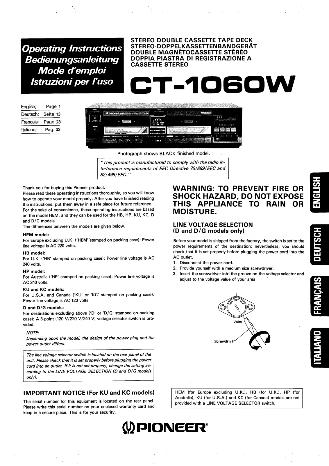 Pioneer CT-1060-W Owners manual