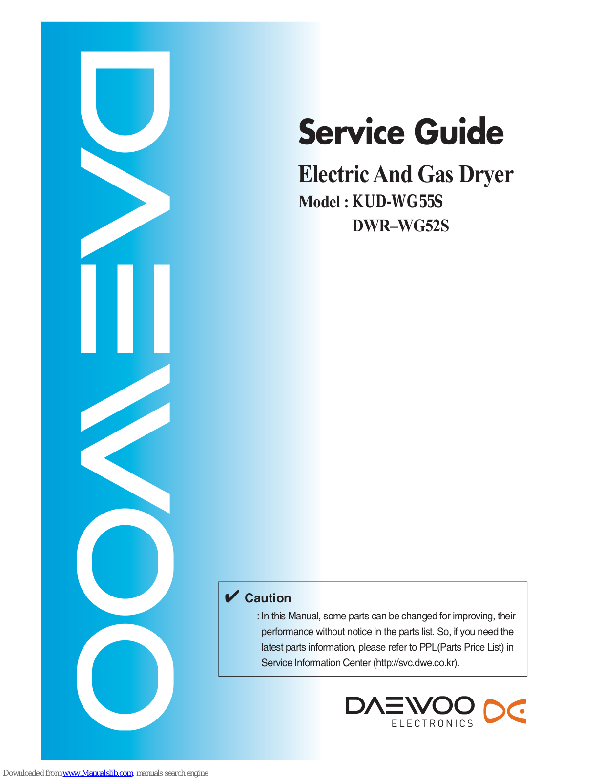 Daewoo KUD-WG55S, DWR-WG52S Service Manual