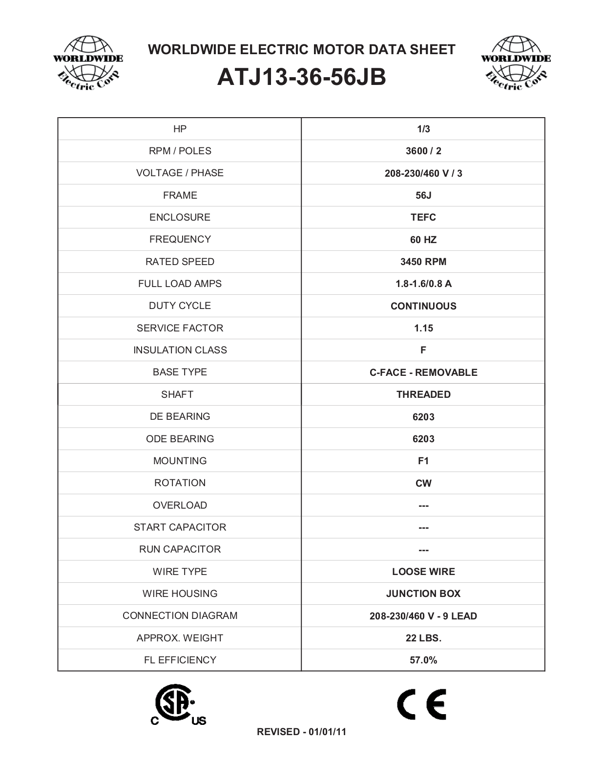 Worldwide Electric Corporation ATJ13-36-56JB Data Sheet