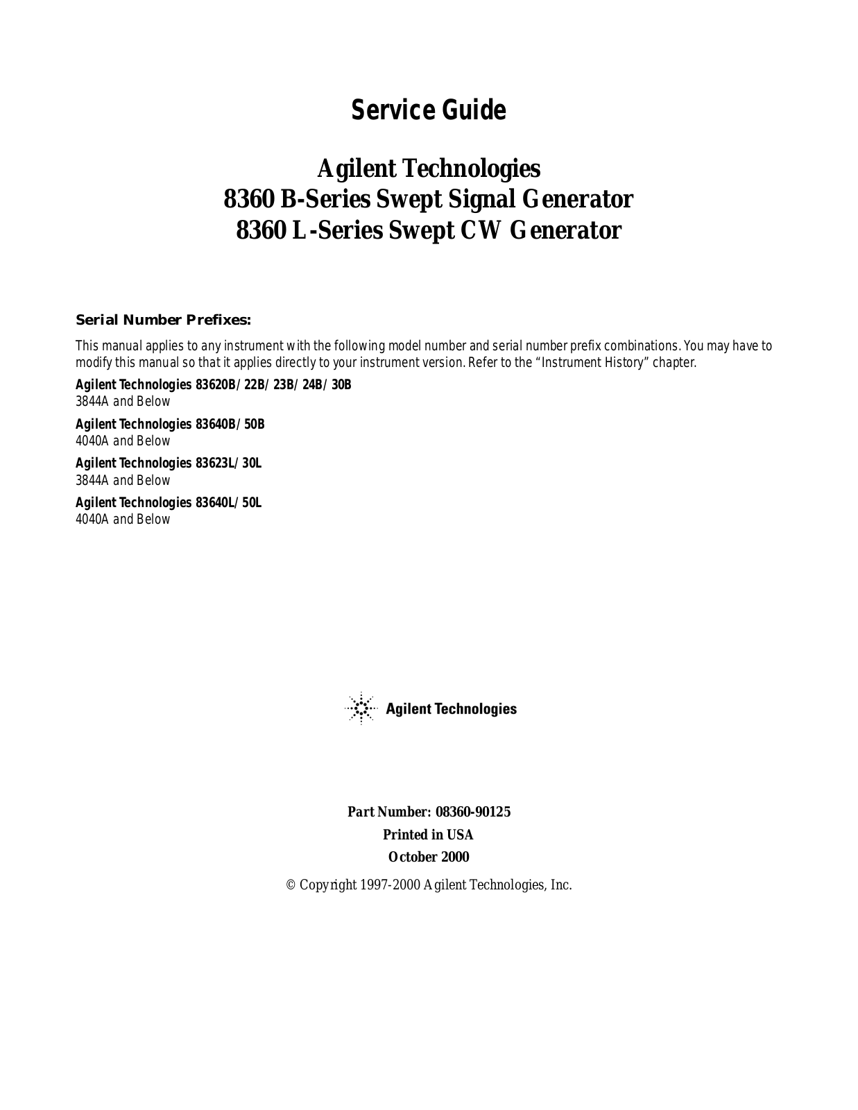 Agilent Technologies 83623B, 83630L, 83640L, 83623L, 83640B User Manual