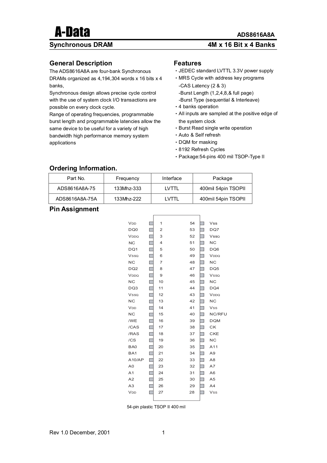 ADATA ADS8616A8A-75A, ADS8616A8A-75 Datasheet