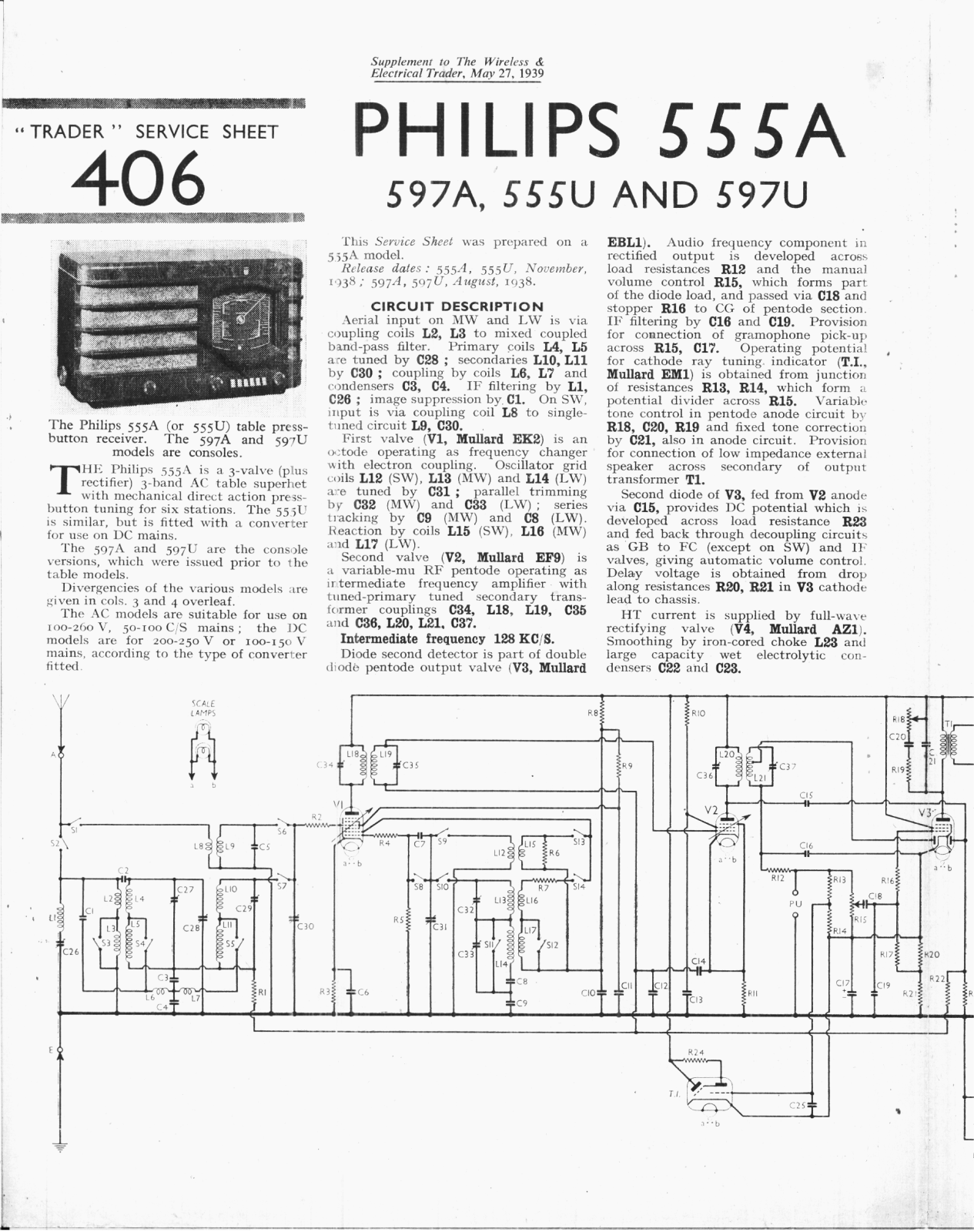 Philips 597-U, 555-A, 597-A, 555-U Service Manual