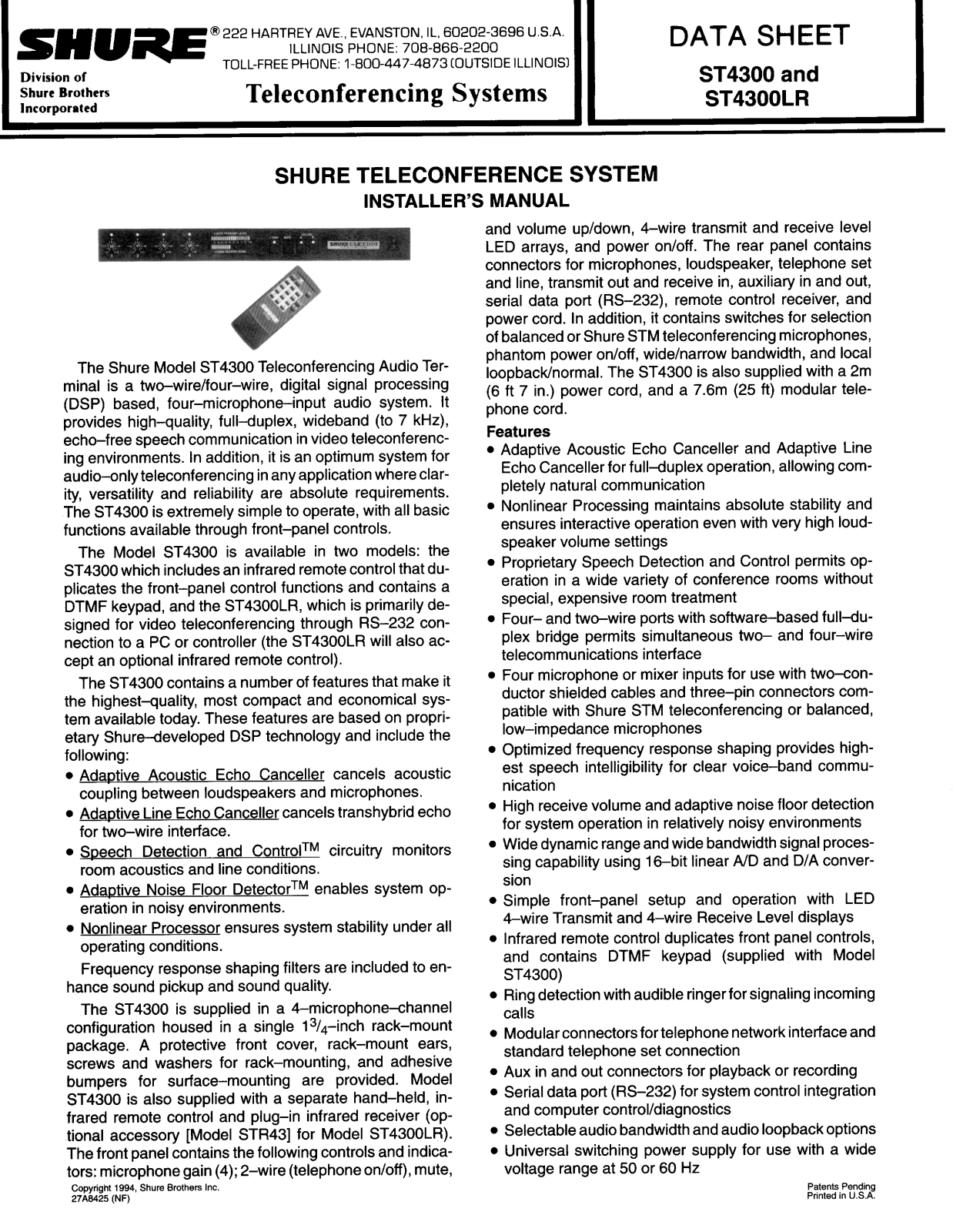 Shure ST4300 User Manual