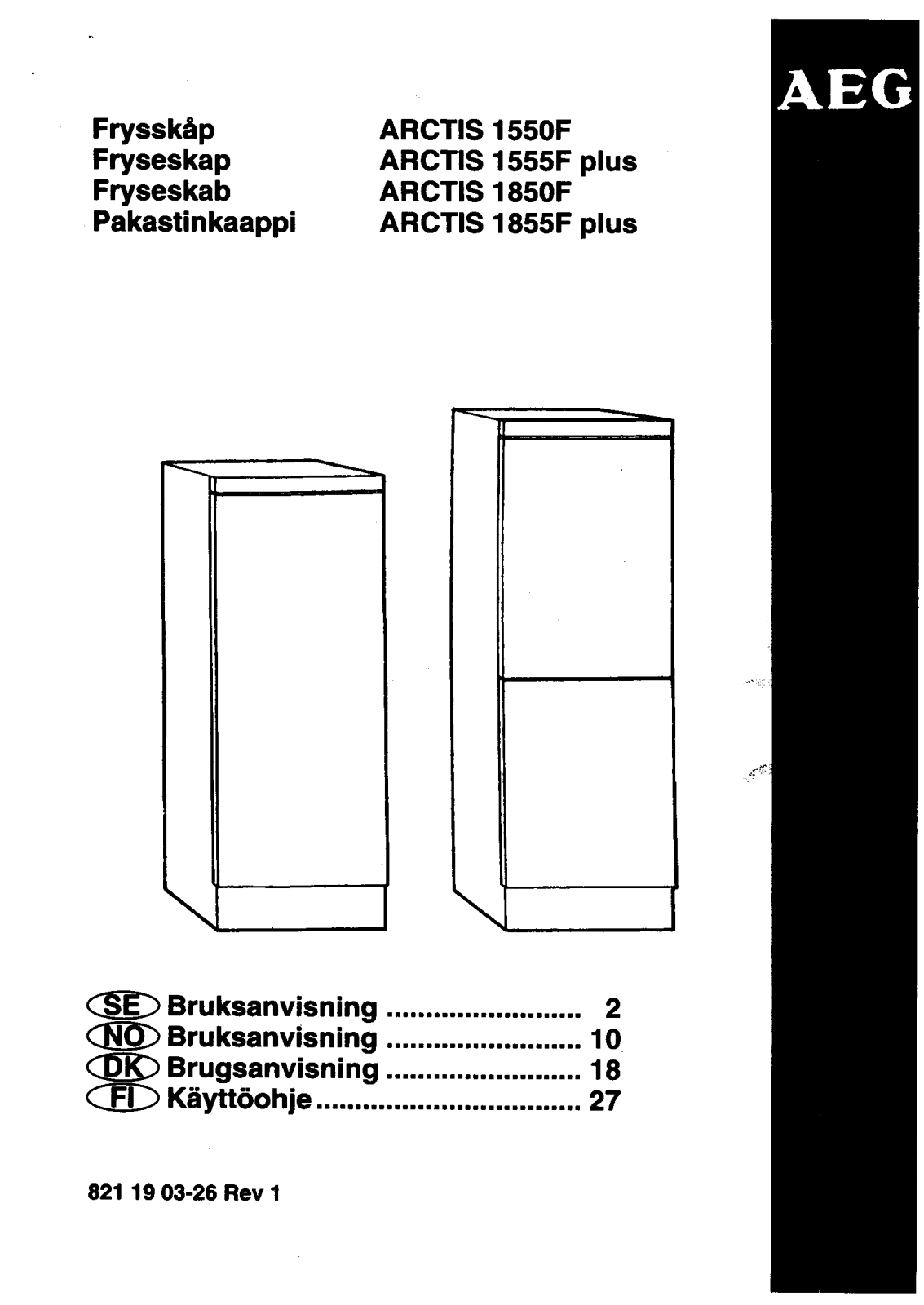 AEG ARCTIS 1550F, ARCTIS 1555F plus, ARCTIS 1850F, ARCTIS 1855F plus User Manual - ManualMachine.com