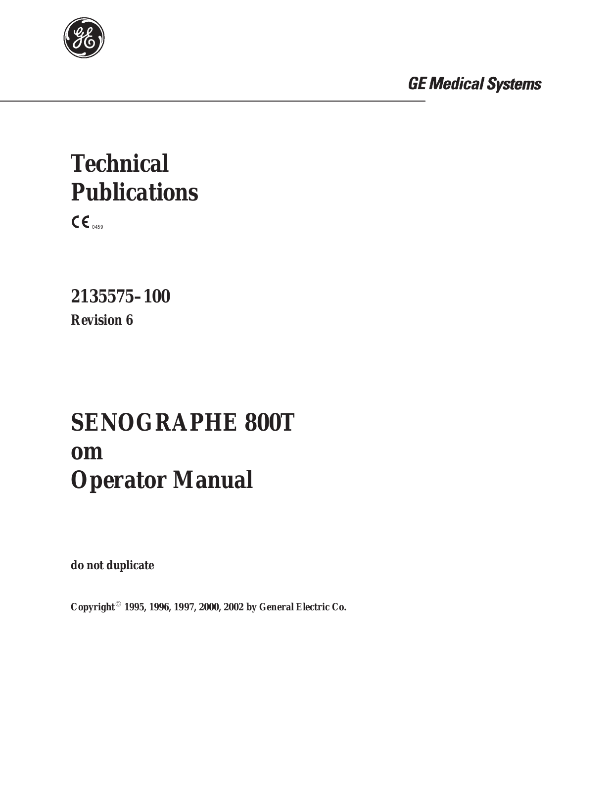 GE SENOGRAPHE 800T Operator's Manual