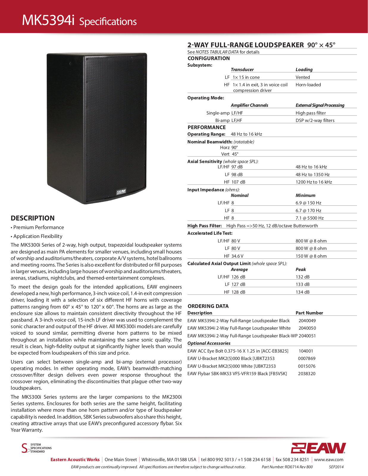 EAW MK5394I Specifications