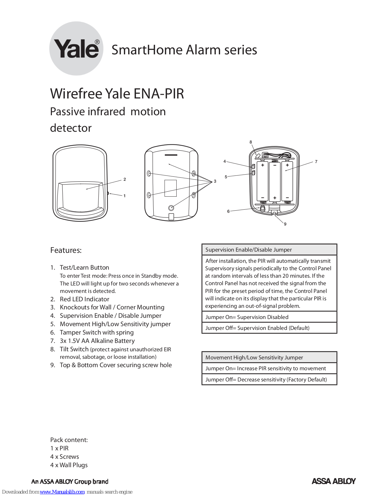 Yale ENA-PIR Instruction Manual