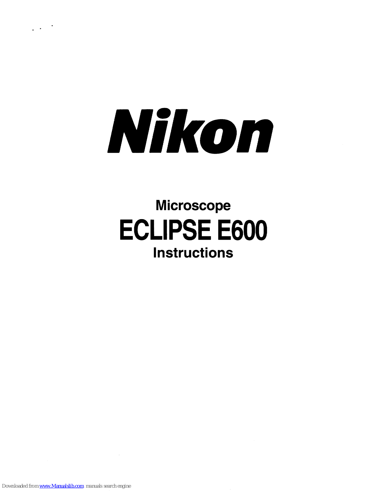 Nikon Eclipse E600 Instructions Manual