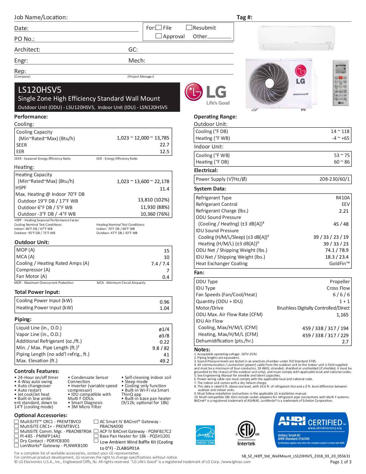 LG LSU120HSV5 User Manual