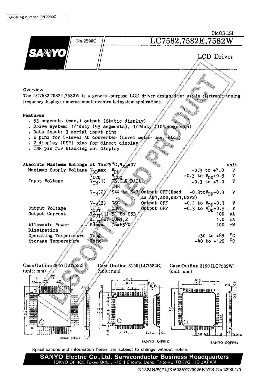 SANYO LC7582W, LC7582E, LC7582 Datasheet