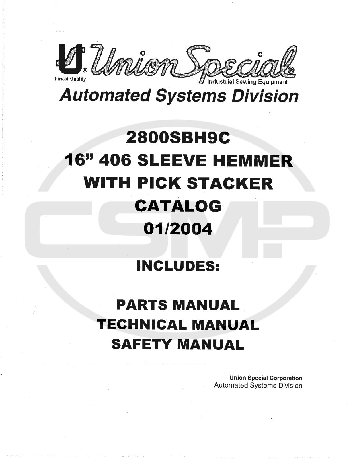 Union Special 01-2004 Parts Book