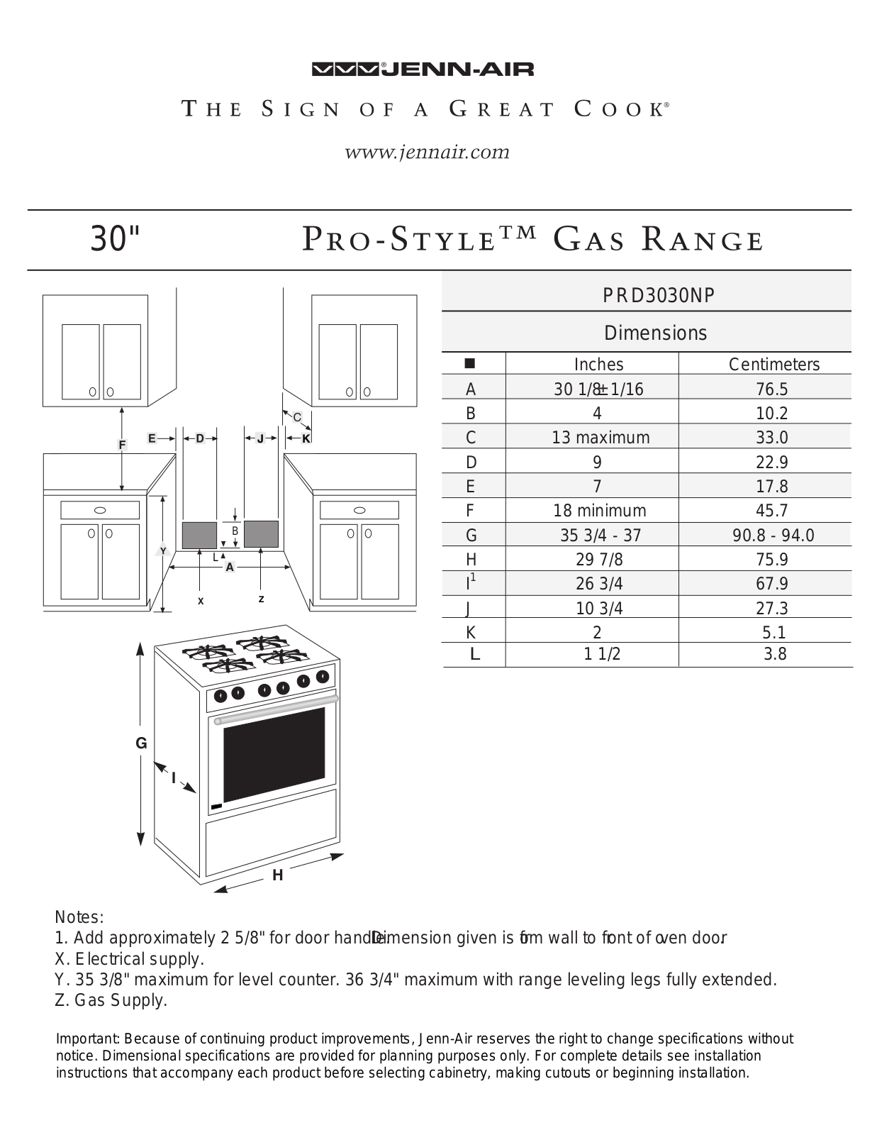 Jenn-Air PRD3030NP Dimension Guide