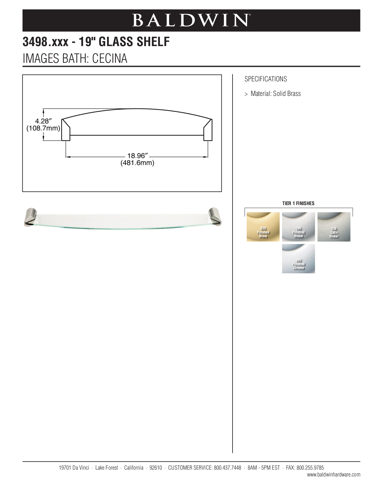 Baldwin Cecina 24 Glass Shelf User Manual