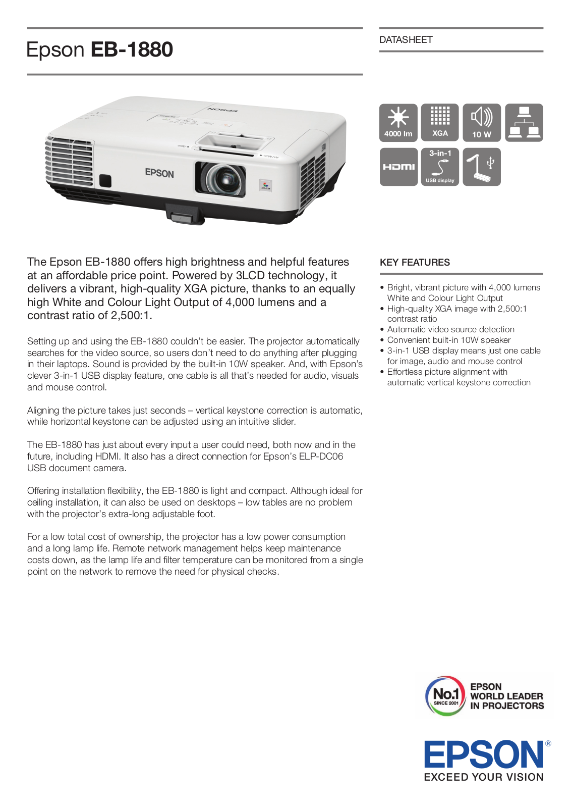 Epson EB-1880 Product Sheet