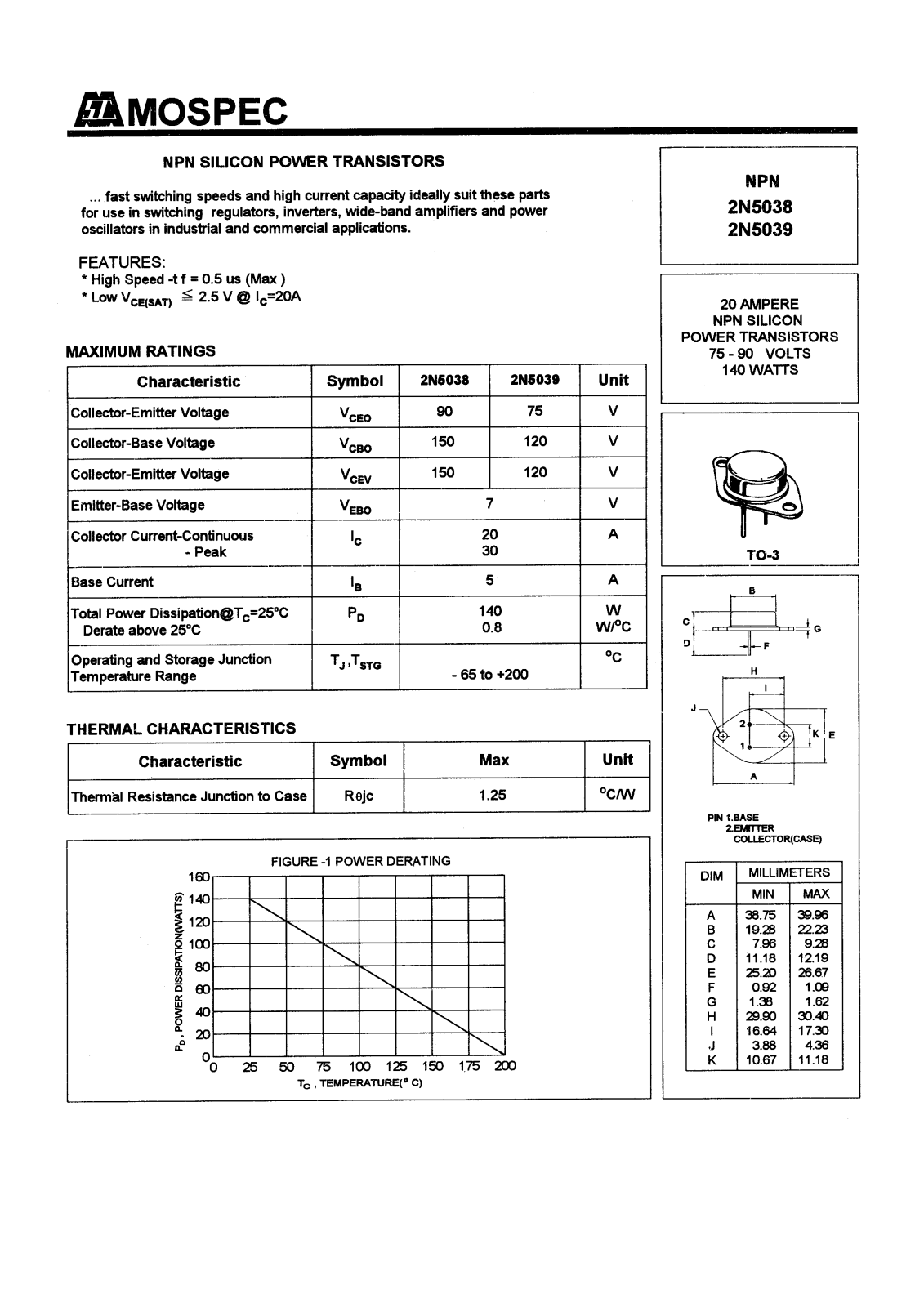 MOSPEC 2N5039, 2N5038 Datasheet