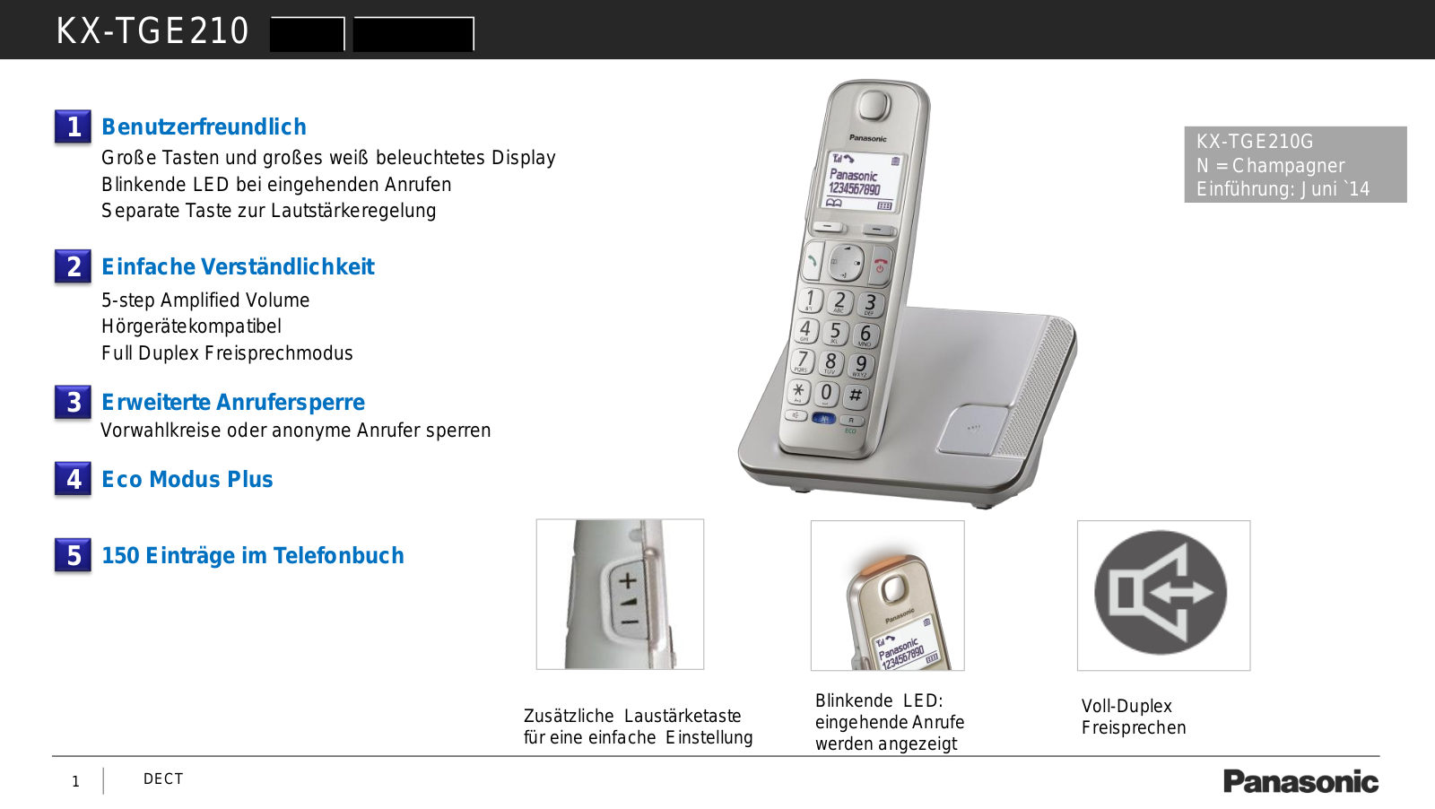 Panasonic KX-TGE210GN Technical data