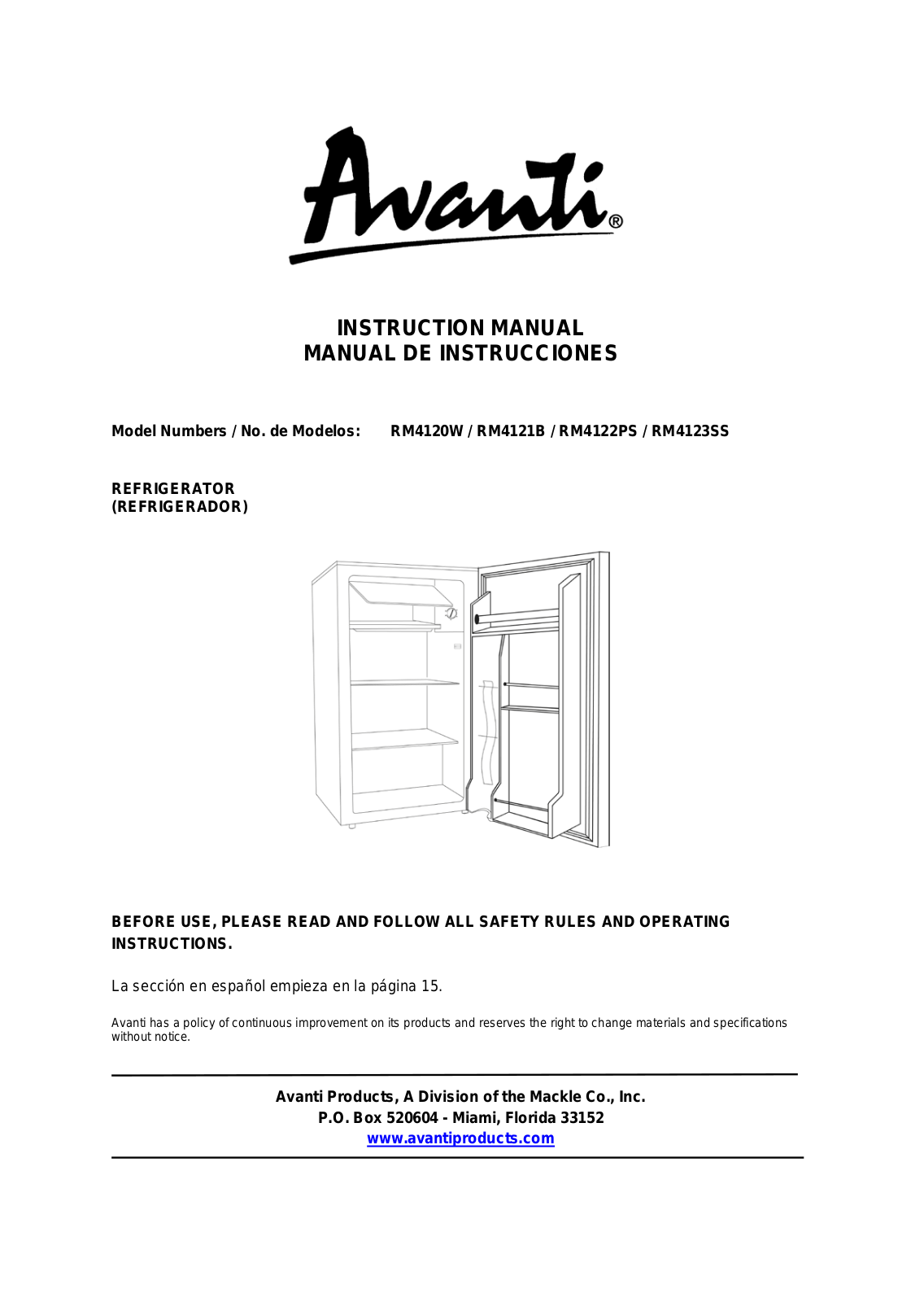 Avanti RM4123SS User Manual