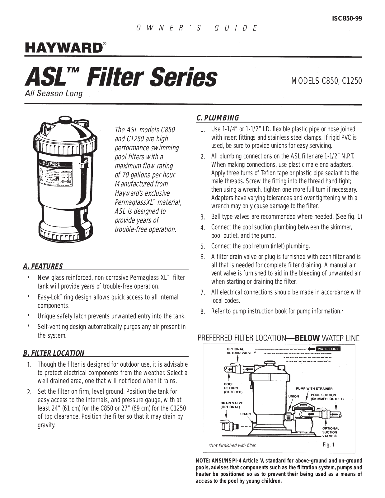 HAYWARD C1250 User Manual